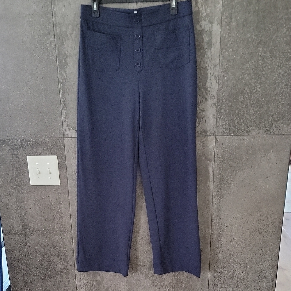 HALARA Deep Blue Button-Front Trousers Regular Length